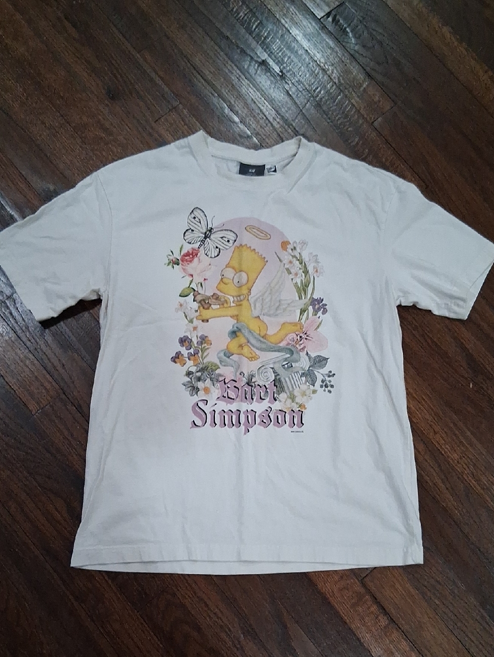 The Simpsons For Men White Graphic Tee - Bart Simpson Floral Design H&M